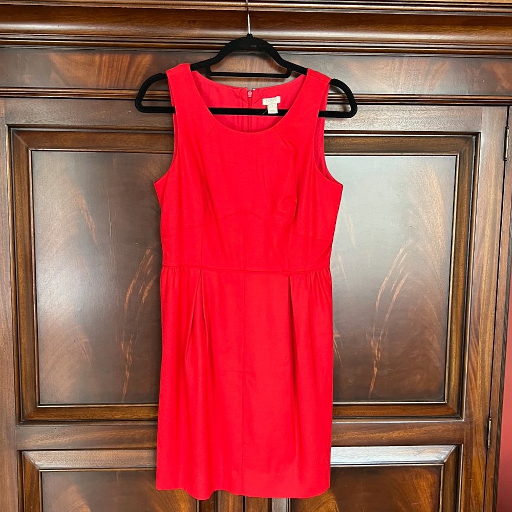 J.CREW Pleated Wool Flannel Shift Sheath Dress Red